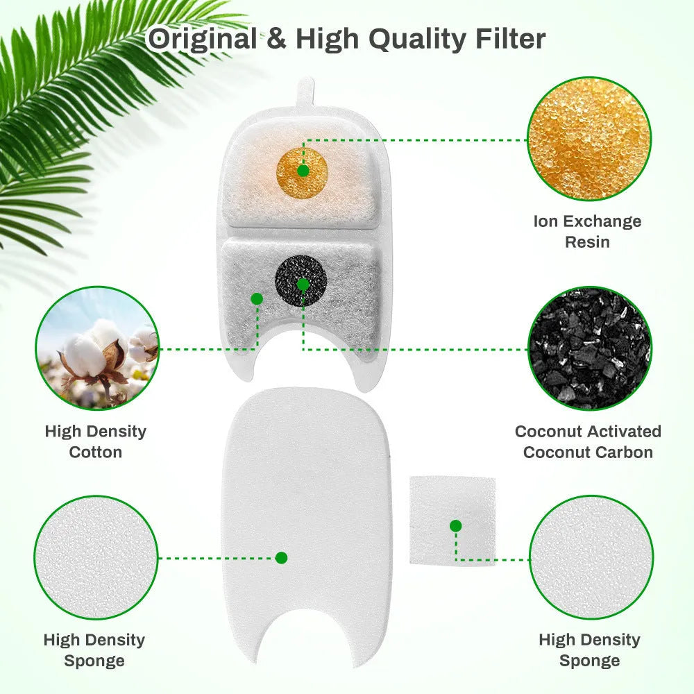 Activated carbon filter element and spatula set for cat water dispenser, 6 or 12 boxed filter shovel pieces