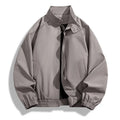 Men's loose stand collar jacket, long sleeve polyester blend casual jacket in black brown camel coffee or gray green