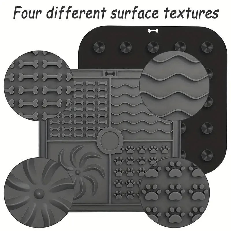 Bottom suction cup non-slip silicone pet slow food mat in gray, with suction cups visible underneath