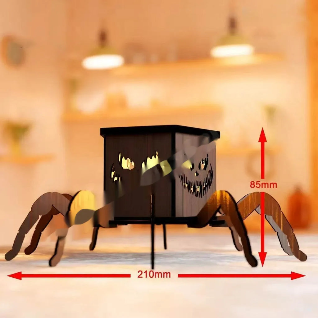 Wooden ghost Halloween spider lantern candlestick decoration measuring 21cm tall