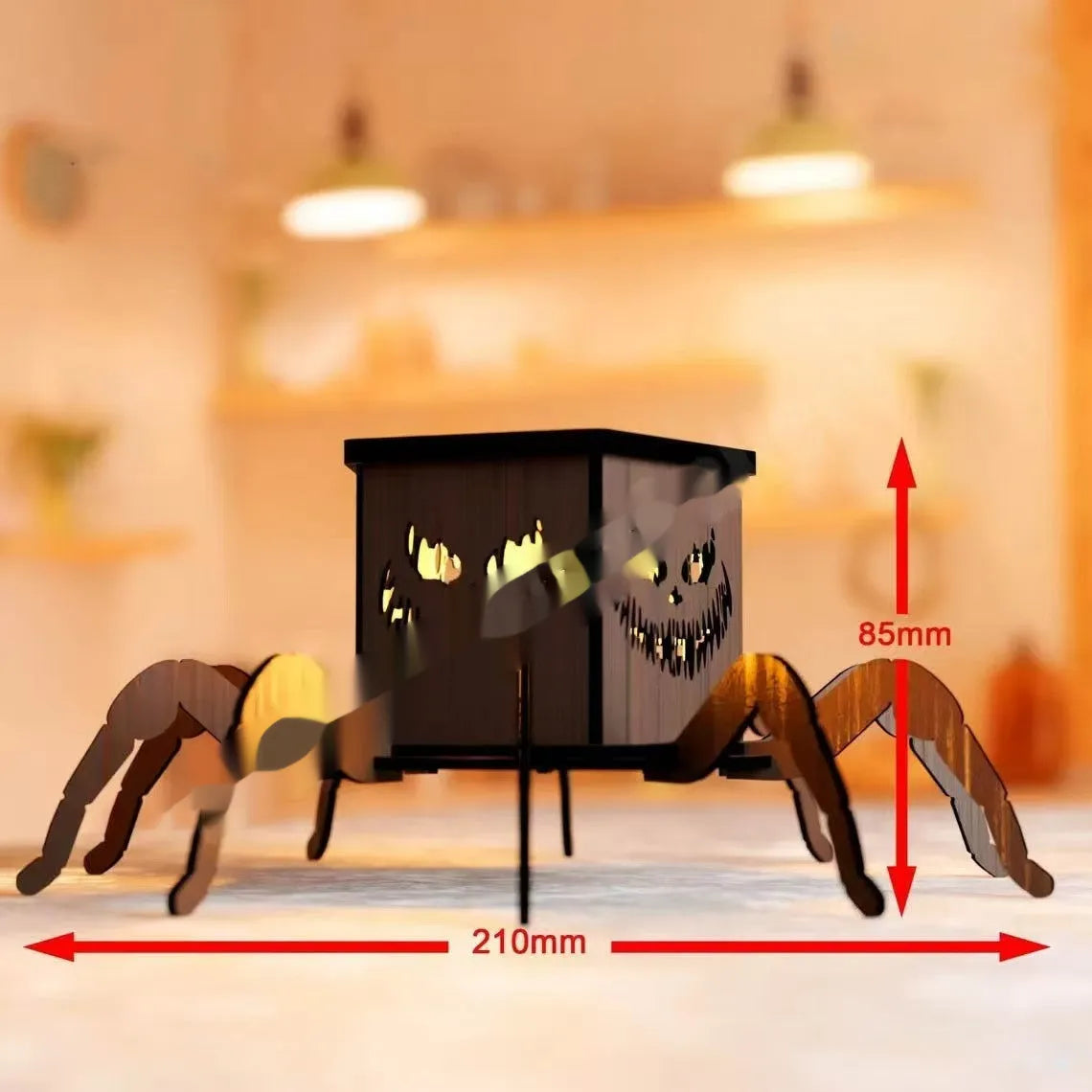 Wooden ghost Halloween spider lantern candlestick decoration measuring 21cm tall