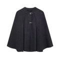 Cape round neck long sleeve knitted sweater coat in solid colour polyester, available in gray and wine red, sizes S M L