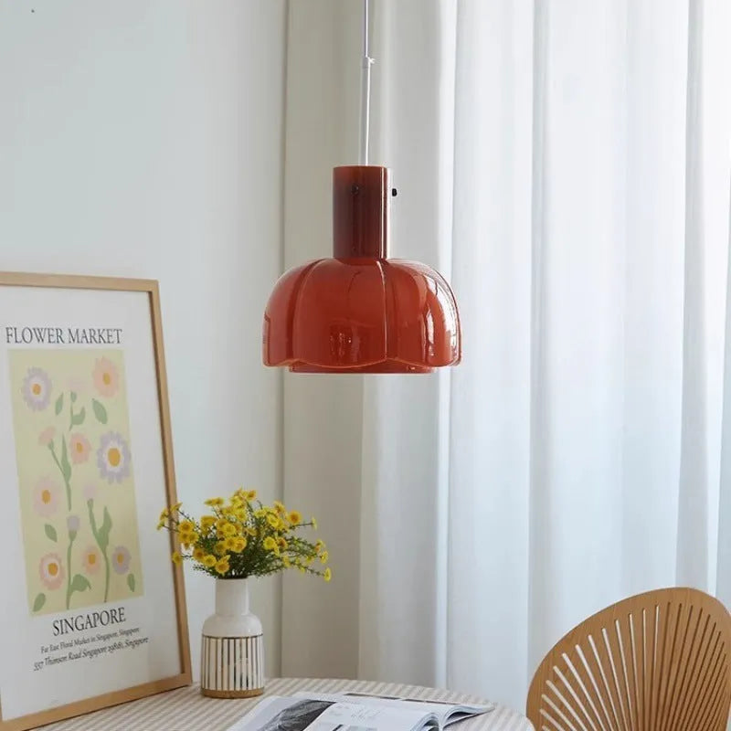 Retro medieval style glass bud chandelier pendant light for ceiling installation.