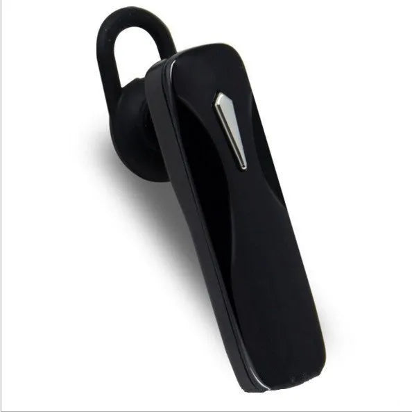Black and white M163 Bluetooth car headset for hands-free calls and music control.