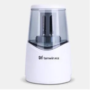 Electric pencil sharpener with plastic body, USB option, 467g, in black, white, pink, or blue