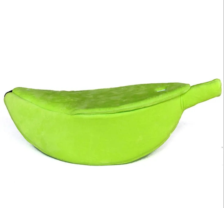 Banana shape pet house dog bed in yellow super soft short plush fabric with thick sponge cushioning