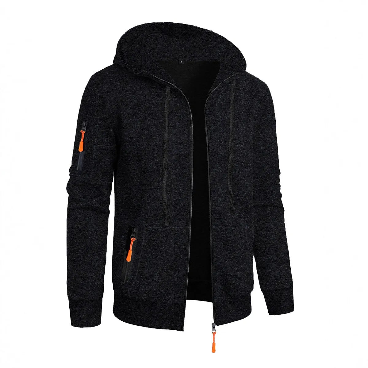 Men's hooded cardigan sweater in polyester jacquard knit, loose fit, long sleeve, solid colour, sizes S to 3XL