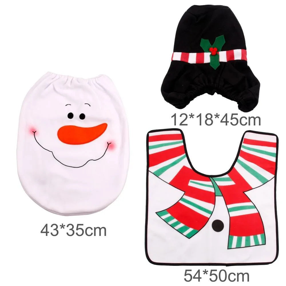 Christmas bathroom decoration set with Santa Claus shower curtain, toilet cover, and non-slip flannel floor mat