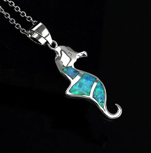 Silver filled blue opal sea turtle pendant necklace with vintage finish