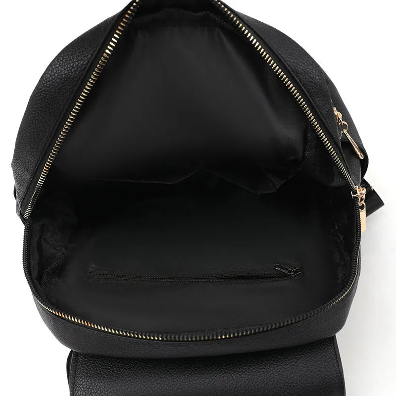 Soft pu women's backpack with three-dimensional pockets in black, blue, or taro purple