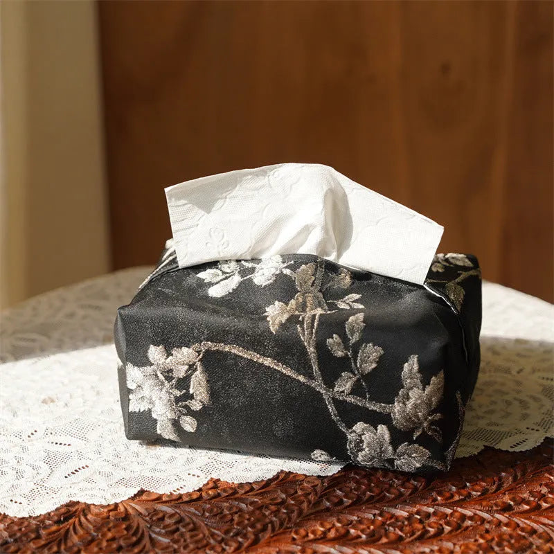 New Chinese polyester cloth tissue box cover, about 17 x 6.5 x 10 cm, white pearl buckle option