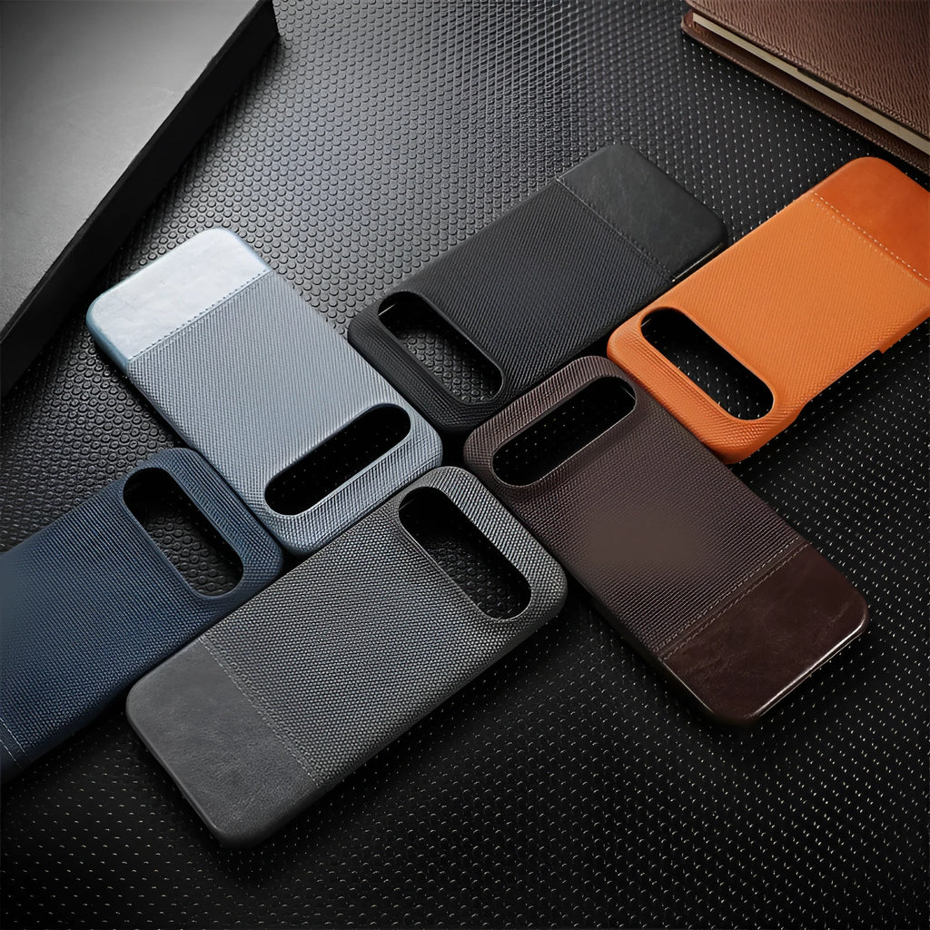 Lambskin leather phone case with anti-fall stitching and plaid pattern for Google Pixel