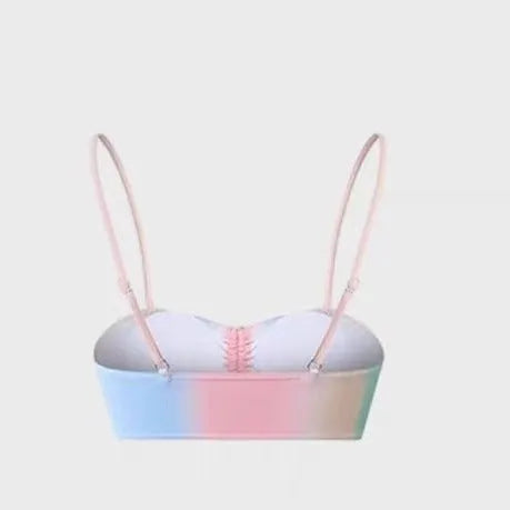 Women's lace-up triangle bikini swimsuit set with matching bottoms in colour matching option