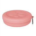Portable collapsible dog food and water bowl shown in light pink and light green two-tone colour options.