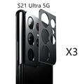 Full-covered aluminum alloy camera lens ring for Samsung Galaxy S21 Ultra 5G in black, 0.7mm thin, with adhesive backing