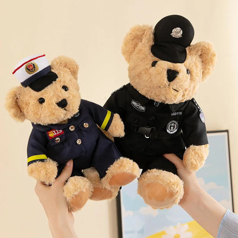 Fire Bear Police teddy doll plush toy in orange design showing 30cm height