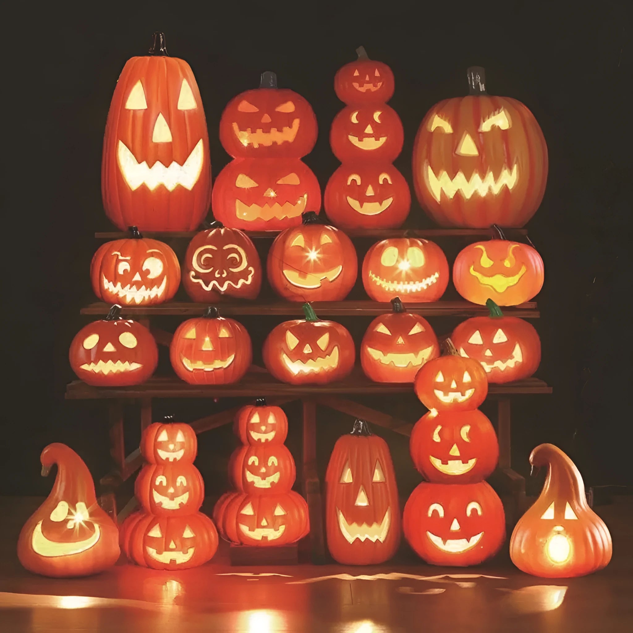 Plastic pumpkin lamp prop 30x28x26cm hollow out luminous European style Halloween decoration