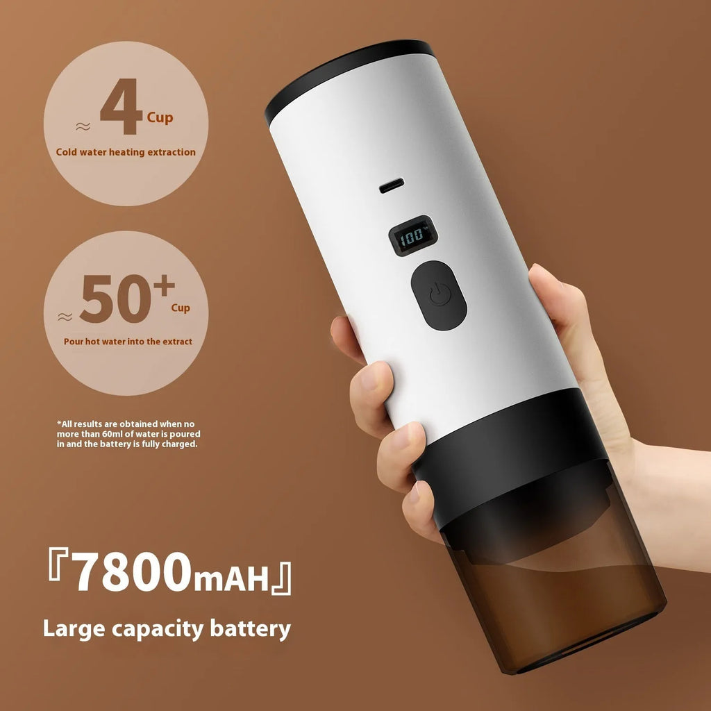 Portable capsule coffee machine with LCD display and wireless heating in pearl white