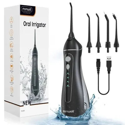 Black prooral portable oral irrigator electric water pick for adult home dental care with smart water toothpick function