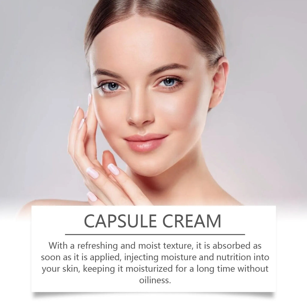 55g moisturising cream container showing gel formula with white balls containing tranexamic acid and nicotinamide