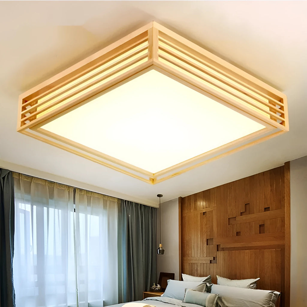 Solid wood Nordic ceiling lamp with remote control and three colour temperature settings for living room and bedroom