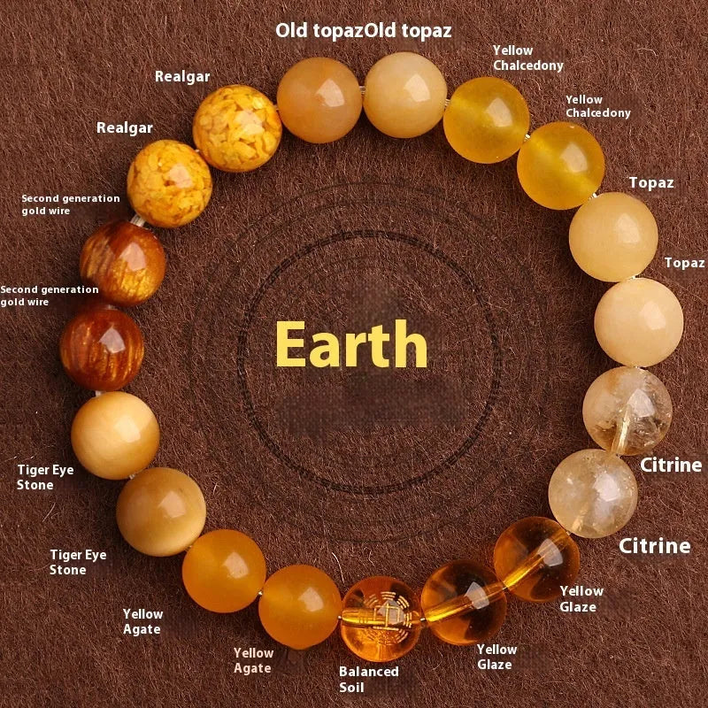 Green agate balance energy bracelet with natural crystal beads in five elemental colours