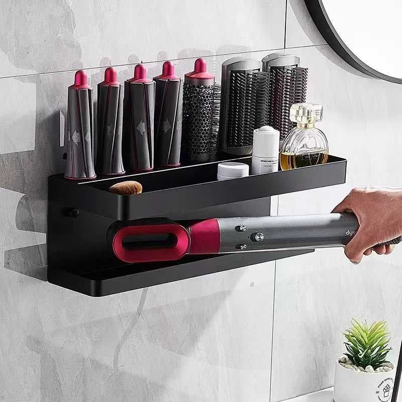 Double-layer punch-free aluminium storage rack for Marcel wavers and hair curlers in white.