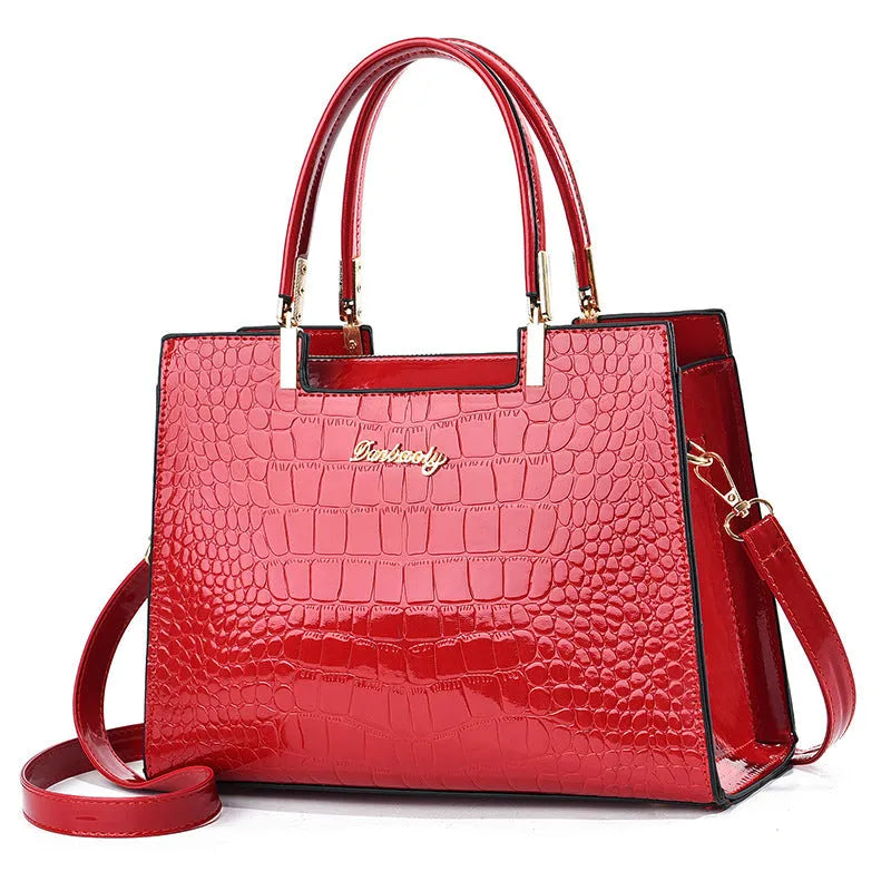 Square-shaped one-shoulder PU leather handbag in medium-hard construction showing colour options.