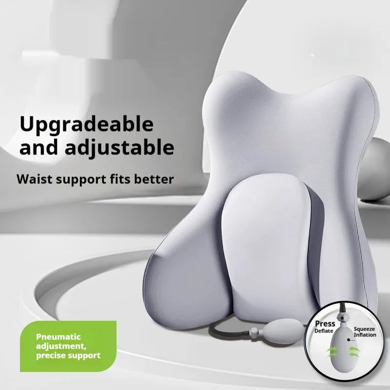 Ergonomic memory foam backrest waist pad in a choice of solid colours on an office chair.