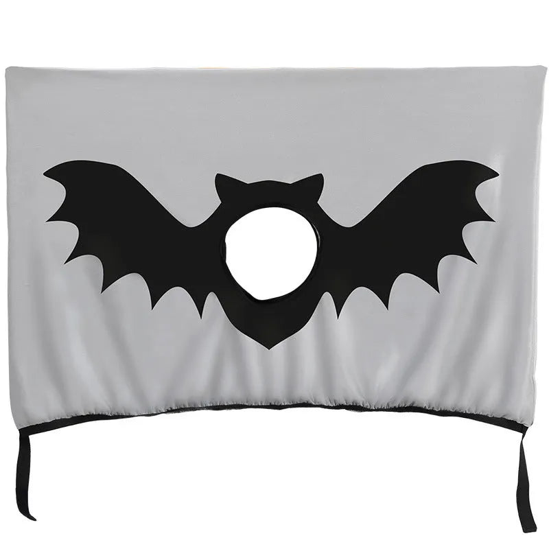 Grey polyester car window sun shade with head hole and bat pattern for pets