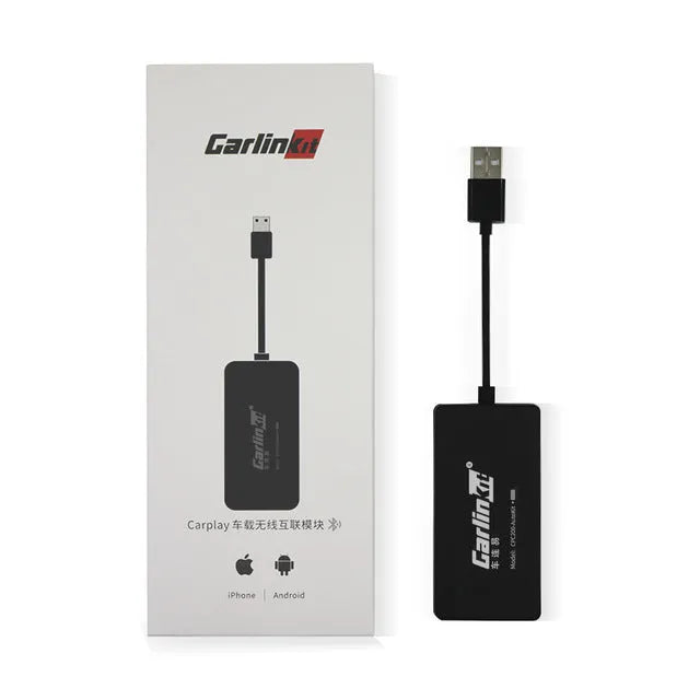 Black wireless CarPlay USB dongle for Android car stereos with Bluetooth connectivity