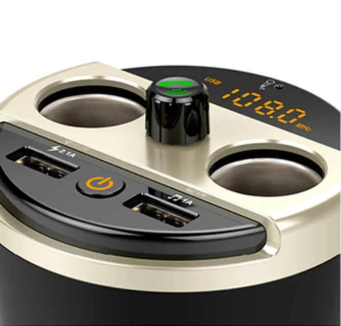 Black car cup Bluetooth MP3 player FM transmitter with dual USB ports and hands-free calling button
