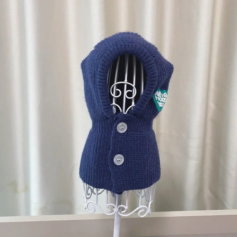 Wool pet knitted hat in monochrome pattern, available in red, white, pink, grey and sapphire blue, sizes XS to XXL