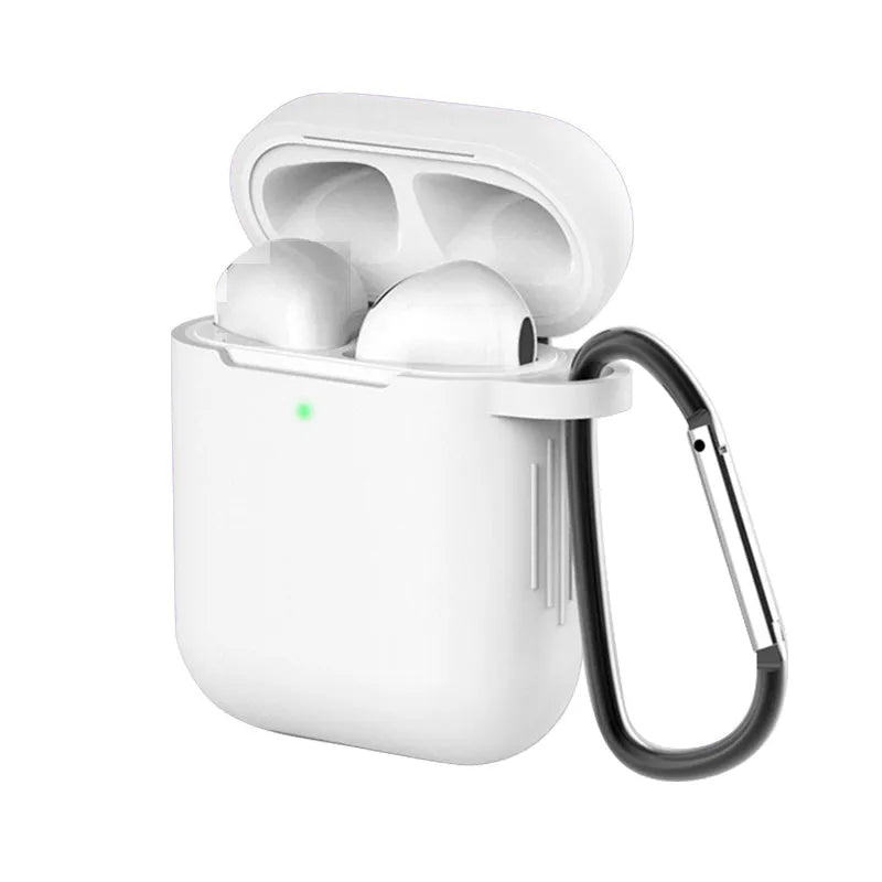 Apple AirPods silicone protective case in multiple colours showing clamshell design