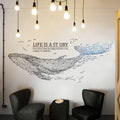 Wall sticker mural with whale design, PVC, 145cm by 62cm, antistatic, waterproof for living room