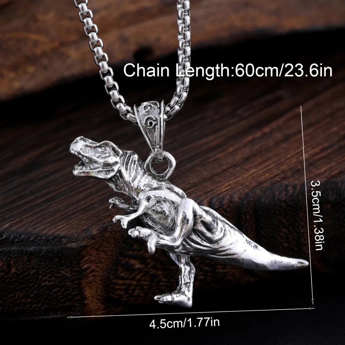 New Hip Hop Style Titanium Dinosaur Pendant necklace on display