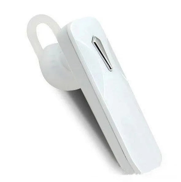 Black and white M163 Bluetooth car headset for hands-free calls and music control.