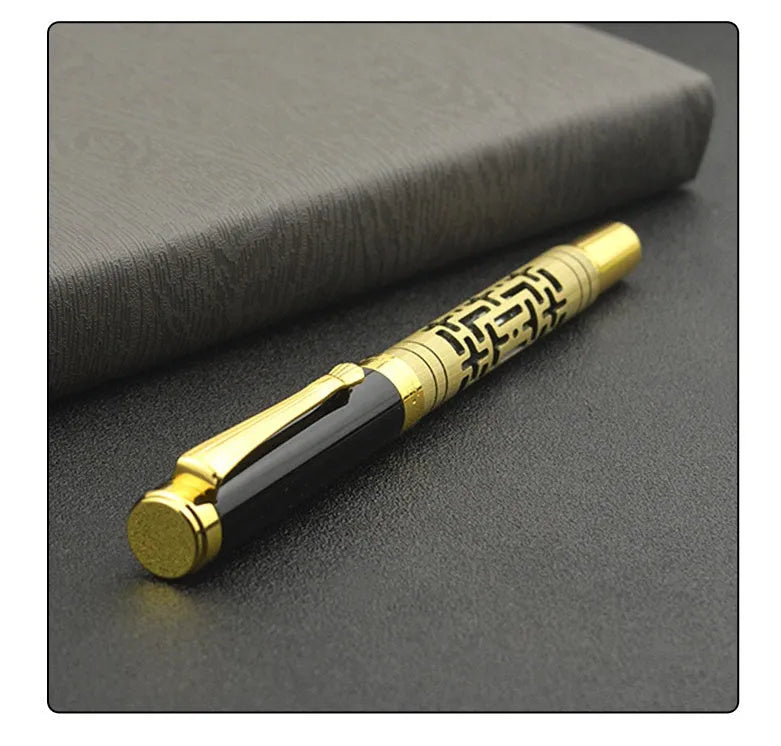 Yellow bronze metal fountain pen with iridium nib and 0.7mm big tip on white background