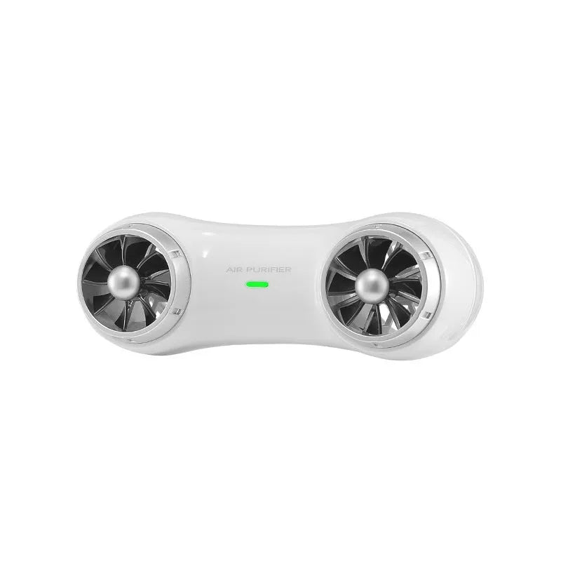 Compact black car air purifier with anion and aromatherapy functions showing 88mm dimensions