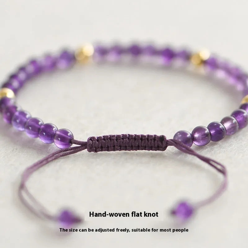 Handmade 4mm natural amethyst 14K gold bracelet with geometric design