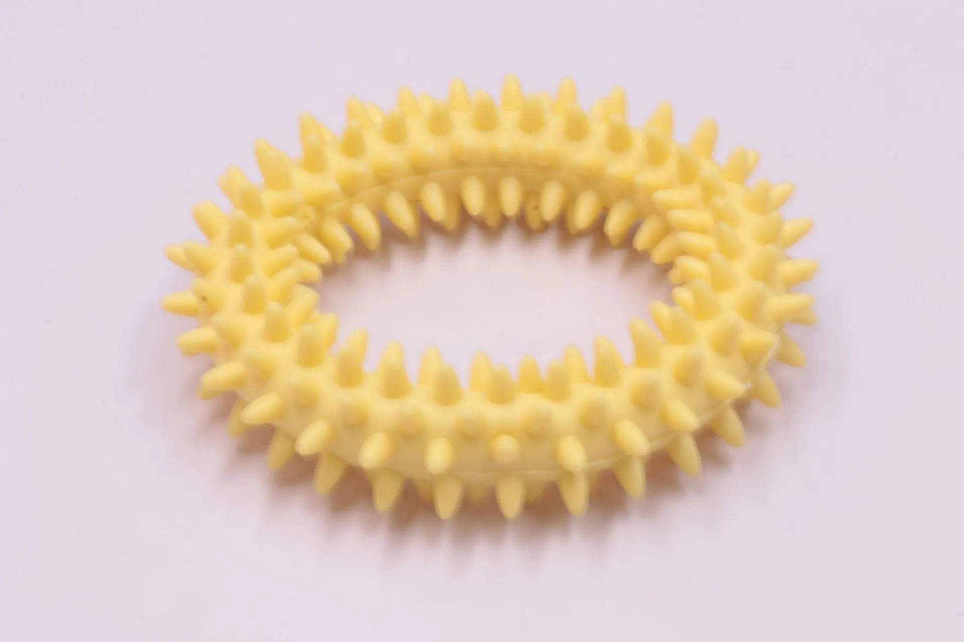 Blue TPR spiky ring dog chew toy for dental care and bite training, 9.5cm diameter.
