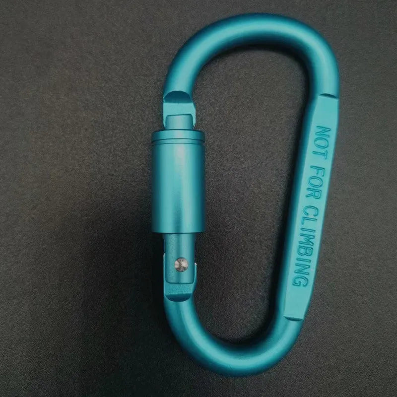 Flat 8 cm D-shaped aluminium locking carabiner in a selection of colours.