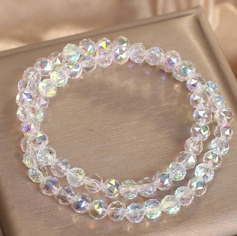 Double-layer crystal bracelet for women in shiny white colour, manual crafted artificial crystal, travel gift accessory