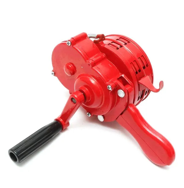 Red manual hand crank air raid alarm siren made of aluminium alloy with folding handle