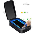 Blue and white ultraviolet disinfection box for sanitising mobile phones with UV-C light
