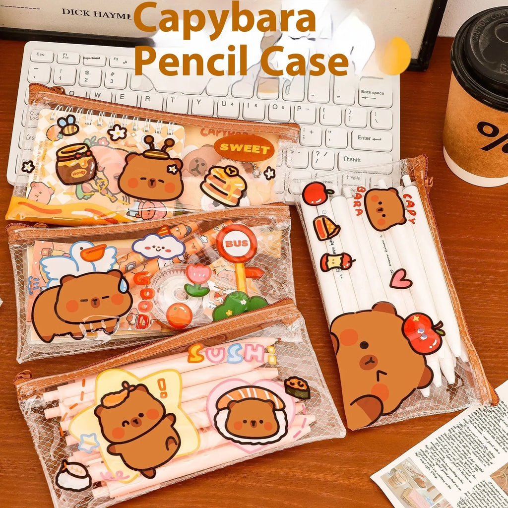Transparent PVC mesh pencil case with random mixed colour finish, measuring 20x10.3 cm