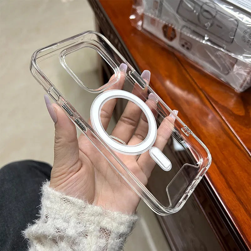 Transparent magnetic acrylic phone case for Apple iPhone with shockproof and anti-fingerprint features