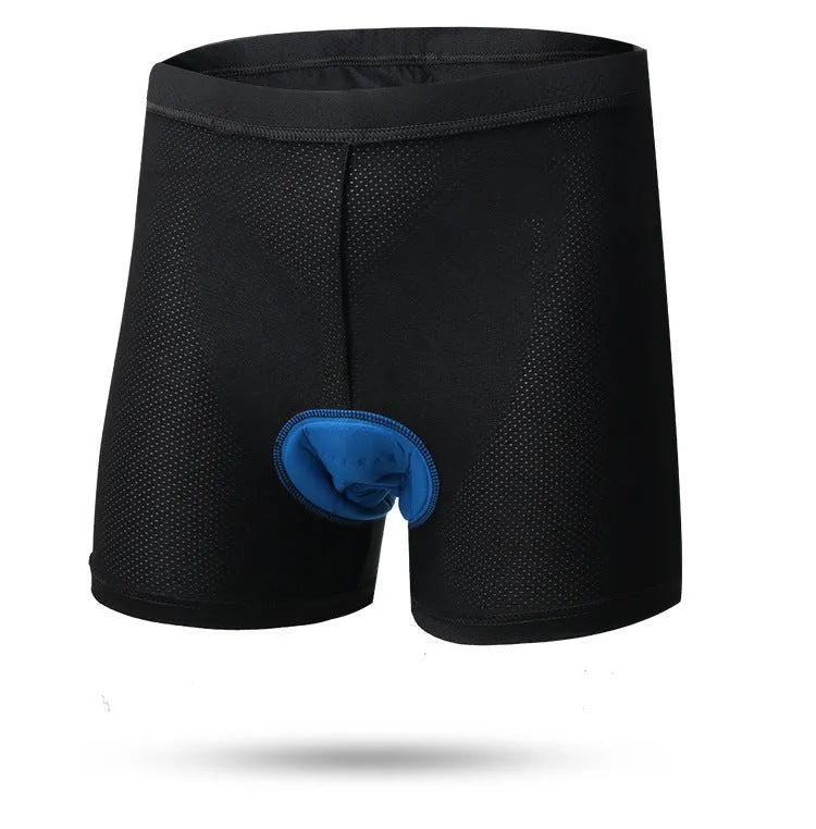 Black polyester cycling pants with sponge cushion padding for road and mountain bikes, sizes S to 3XL