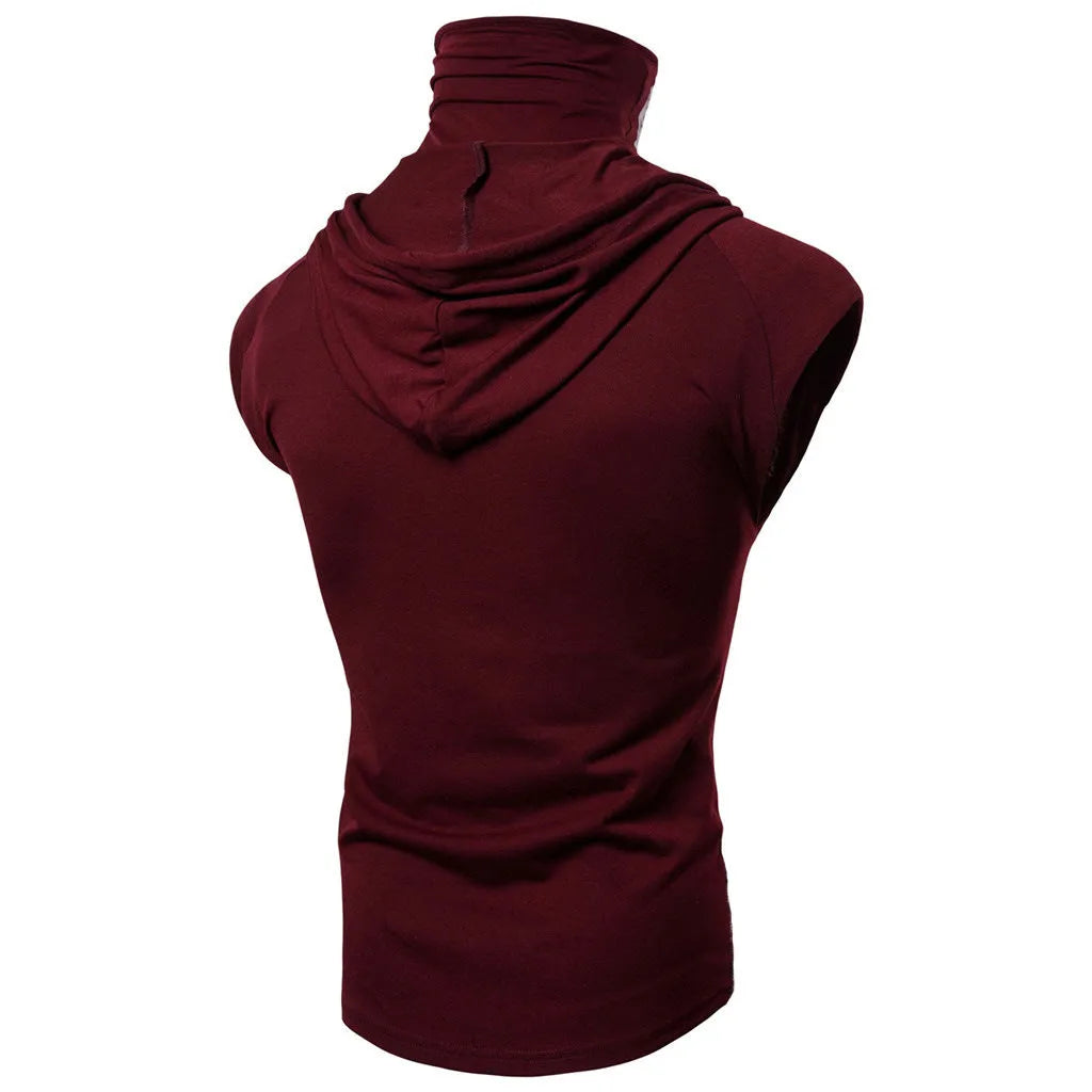 Mens cotton blend punk colour block sports vest hooded with three-dimensional patch pockets in black available in sizes L to 3XL