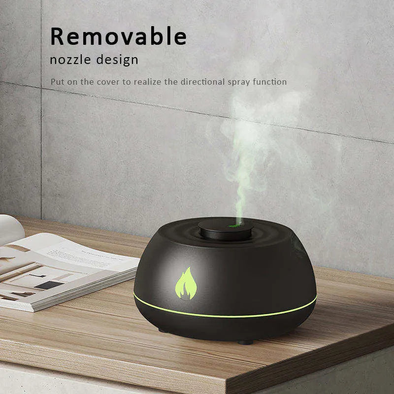 Black 130ml flame humidifier aromatherapy diffuser with 7 colour lights and USB power